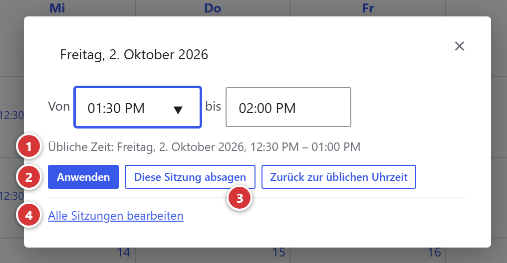 Das Fenster einer Sitzung des Kalenders