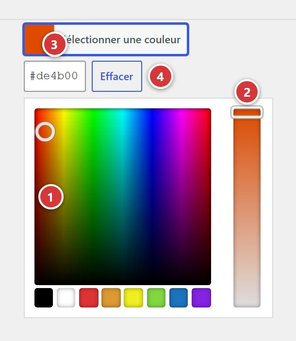 Le sélecteur de couleur ouvert
