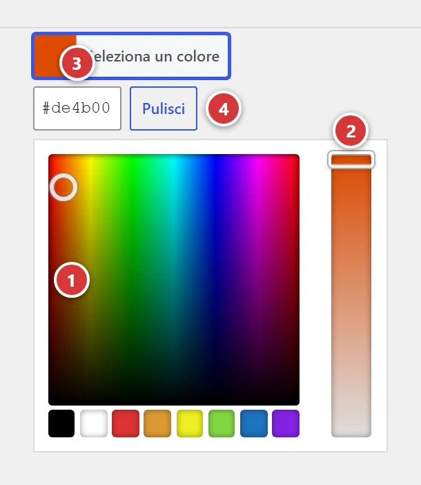 Il selettore di colore aperto