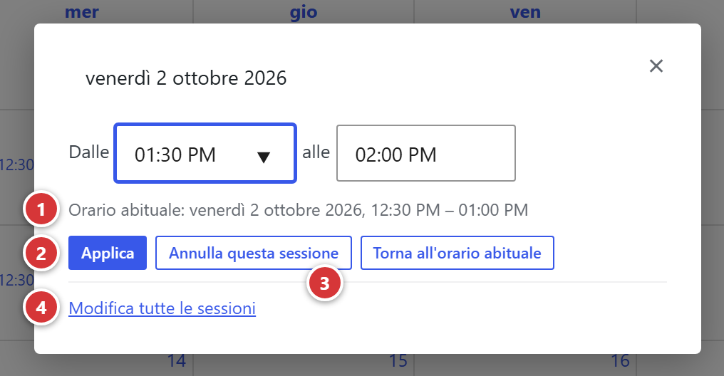 La finestra di una sessione del calendario