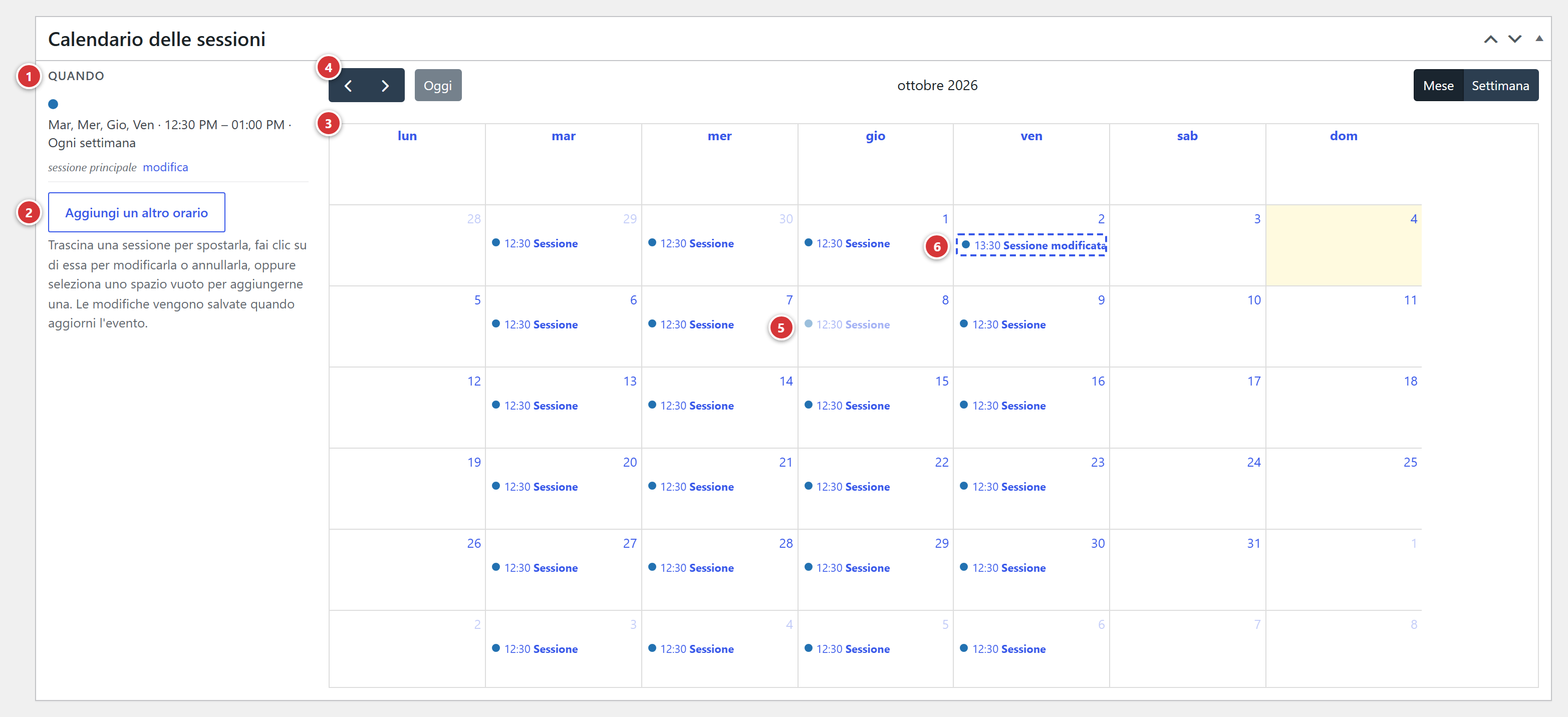 Il calendario delle sessioni