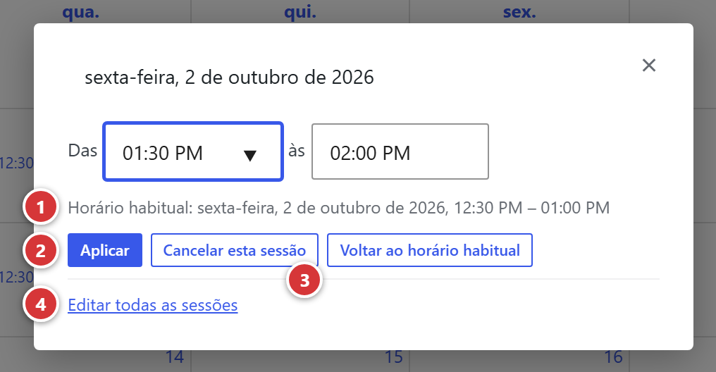A janela de uma sessão do calendário
